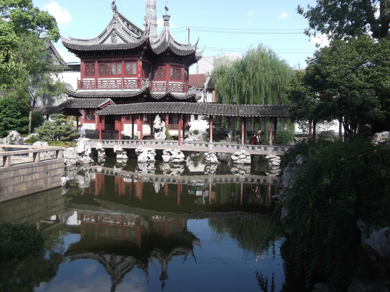 Traditional pavilions and a pond inside Shanghai’s Yu Garden